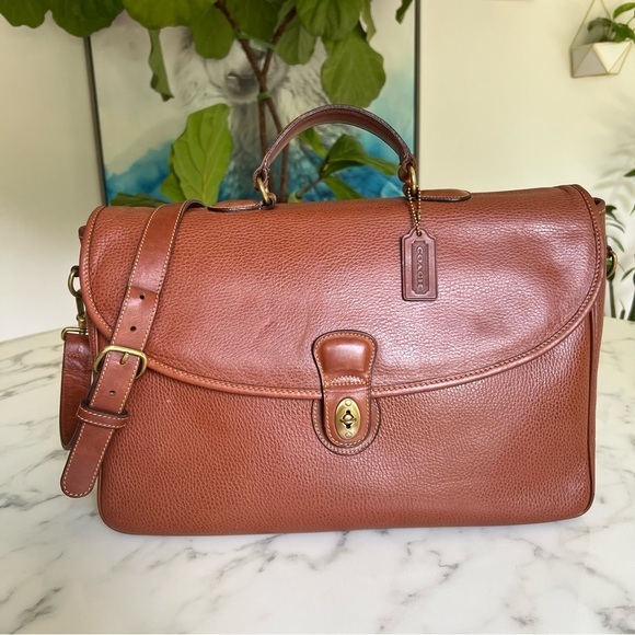 COACH Vintage Sheridan Sumter Briefcase 5268 Tan Pebble Leather Brass 90's USA